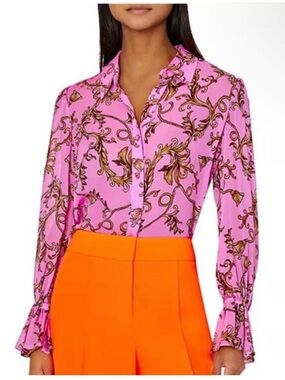 BOGO! Milly Lacey Printed Button Front Blouse Pink Size XS